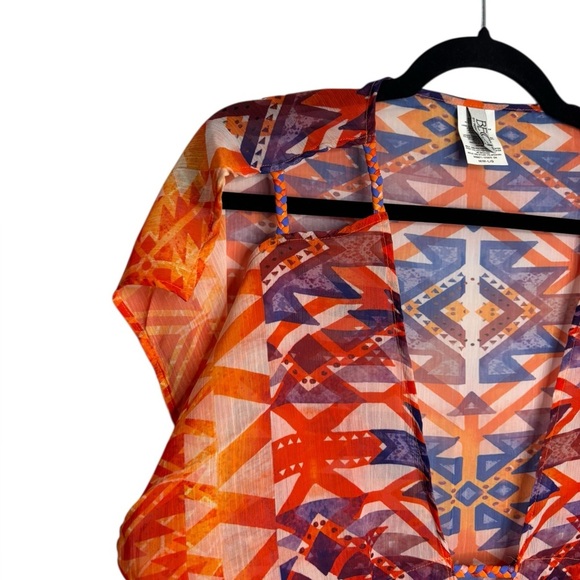 Becca Beach Vacation Swim Cover Up Deep V Neck Semi Sheer Orange Print Size M-L - Picture 2 of 9